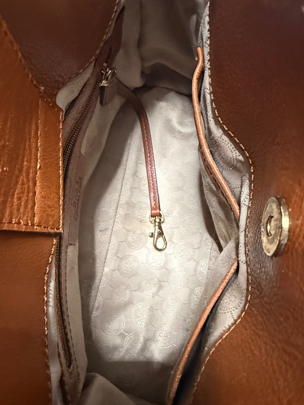 Michael Kors Beige & Brown MK Logo Satchel with Gold Hardware - Picture 8 of 12
